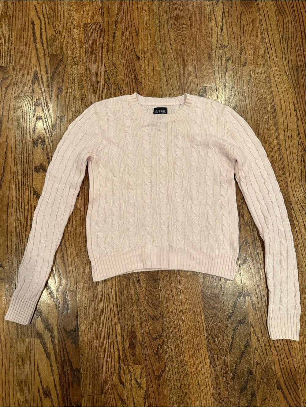 Pink Cashmere Cable Sweater in Light Pink - size L